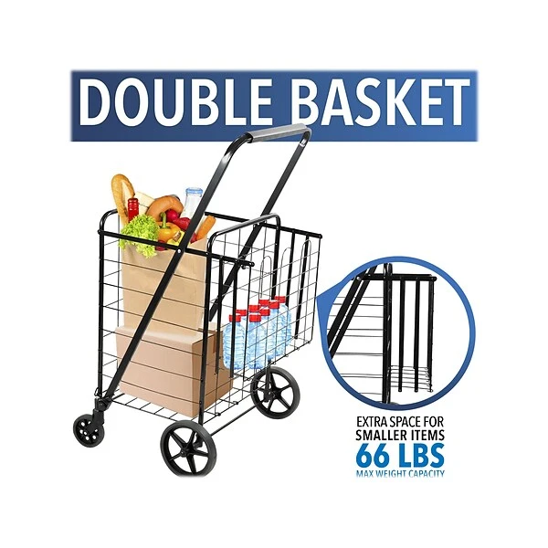 Mount-It! Rolling Utility Shopping Cart With Double Basket, 66 Lbs., Black (MI-907) 4 Mount-It! Rolling Utility Shopping Cart With Double Basket, 66 Lbs., Black (MI-907) - Image 4