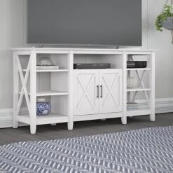 Bush Furniture Key West Manufactured Wood Console TV Stand, Screens Up To 65", Pure White Oak (KWV160WT-03)