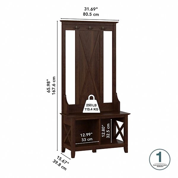 Bush Furniture Key West 66" Hall Tree With Shoe Storage Bench, Bing Cherry (KWS166BC-03) 3 Bush Furniture Key West 66" Hall Tree With Shoe Storage Bench, Bing Cherry (KWS166BC-03) - Image 3