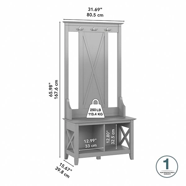 Bush Furniture Key West 66" Hall Tree With Shoe Storage Bench, Cape Cod Gray (KWS166CG-03) 3 Bush Furniture Key West 66" Hall Tree With Shoe Storage Bench, Cape Cod Gray (KWS166CG-03) - Image 3