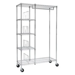 Honey-Can-Do Rolling Closet With Garment Bar And Shelves, 18"W, Chrome (SHF-01567)