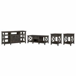 Bush Furniture Key West Tall TV Stand With Coffee Table And 2 End Tables, Dark Gray Hickory, Screens Up To 65" (KWS025GH)