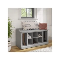 Kathy Ireland® Home By Bush Furniture Woodland Shoe Storage Bench With Shelves, 40", Cape Cod Gray (WDS240CG-03)