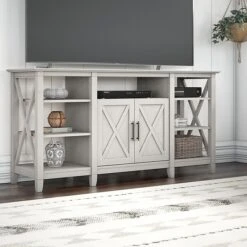 Bush Furniture Key West Tall TV Stand, Linen White Oak, Screens Up To 65" (KWV160LW-03)