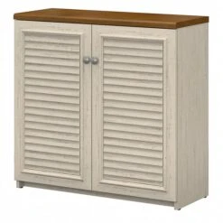 Bush Furniture Fairview Small Storage Cabinet With Doors, Antique White/Tea Maple (WC53296-03)