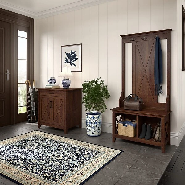 Bush Furniture Key West 66" Entryway Storage Set With Hall Tree, Shoe Bench, And Armoire Cabinet, Bing Cherry (KWS055BC) 1 Bush Furniture Key West 66" Entryway Storage Set With Hall Tree, Shoe Bench, And Armoire Cabinet, Bing Cherry (KWS055BC)