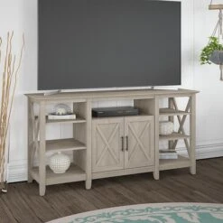 Bush Furniture Key West Console TV Stand, Screens Up To 70", Washed Gray (KWV160WG-03)