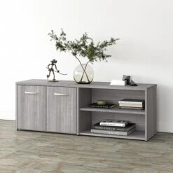Bush Business Furniture Studio A 21" Low Storage Cabinet With 4 Shelves And Doors, Platinum Gray (SDS160PG-Z)