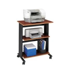 Safco Muv 3-Shelf Metal Mobile Printer Stand With Lockable Wheels, Black/Cherry (1881CY)