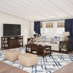 Bush Furniture Key West Manufactured Wood Console TV Stand, Screens Up To 65", Bing Cherry (KWS025BC)