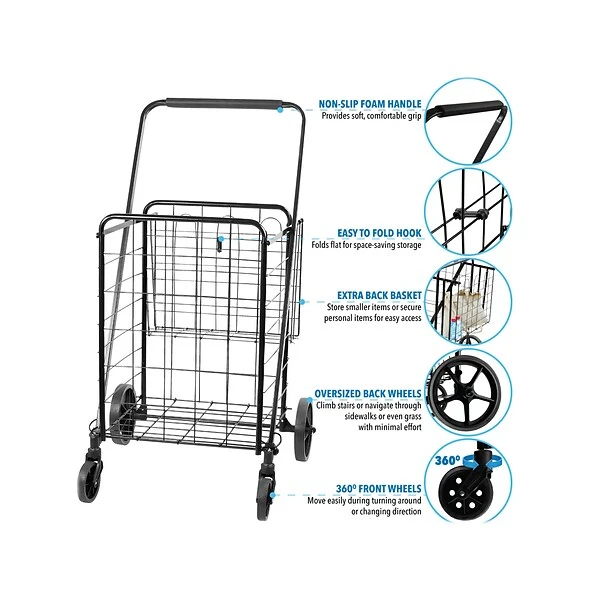 Mount-It! Rolling Utility Shopping Cart With Double Basket, 66 Lbs., Black (MI-907) 3 Mount-It! Rolling Utility Shopping Cart With Double Basket, 66 Lbs., Black (MI-907) - Image 3