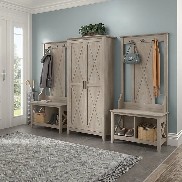 Bush Furniture Key West 66" Tall Storage Cabinet With Doors And 5 Shelves, Washed Gray (KWS266WG-03) 5 Bush Furniture Key West 66" Tall Storage Cabinet With Doors And 5 Shelves, Washed Gray (KWS266WG-03) - Image 5