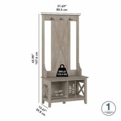 Bush Furniture Key West 66" Hall Tree With Shoe Storage Bench, Washed Gray (KWS166WG-03) -Prepa Furniture Shop BAE9082A ED83 488B 9923921C46D48268 s7