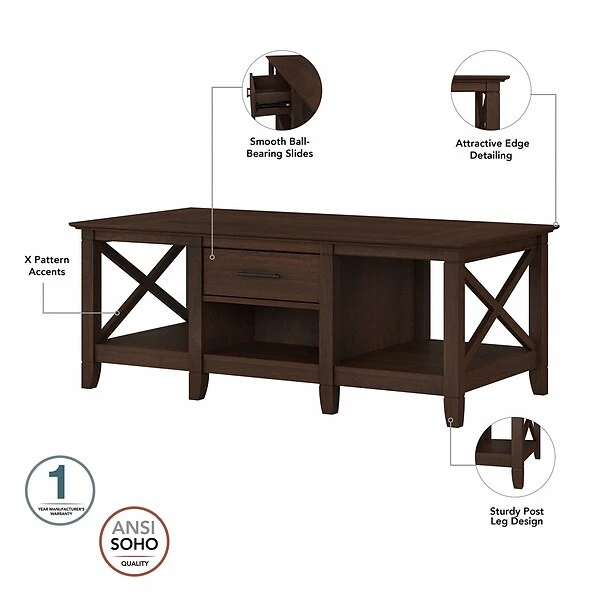 Bush Furniture Key West Manufactured Wood Console TV Stand, Screens Up To 65", Bing Cherry (KWS025BC) 3 Bush Furniture Key West Manufactured Wood Console TV Stand, Screens Up To 65", Bing Cherry (KWS025BC) - Image 3