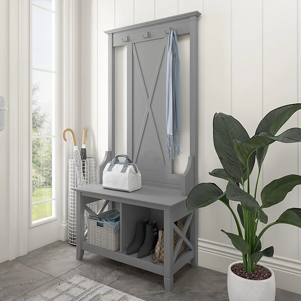 Bush Furniture Key West 66" Hall Tree With Shoe Storage Bench, Cape Cod Gray (KWS166CG-03) 1 Bush Furniture Key West 66" Hall Tree With Shoe Storage Bench, Cape Cod Gray (KWS166CG-03)