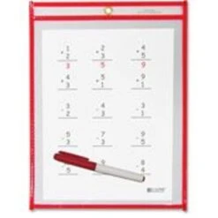 C-Line Reusable Dry Erase Pocket, Red, 9" X 12", 30/Bx