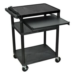 Luxor 3-Shelf Plastic/Poly Mobile A/V Cart With Lockable Wheels, Black (LP34LE-B)