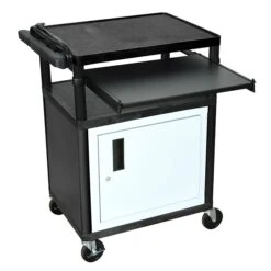 Luxor LP Series 3-Shelf Plastic/Poly Mobile A/V Cart With Lockable Wheels, Black (LP34CLE-B)
