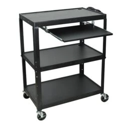 Luxor 3-Shelf Metal Mobile A/V Cart With Lockable Wheels, Black (AVJ42XLKB)