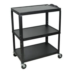 Luxor 3-Shelf Metal Mobile A/V Cart With Lockable Wheels, Black (AVJ42XL)