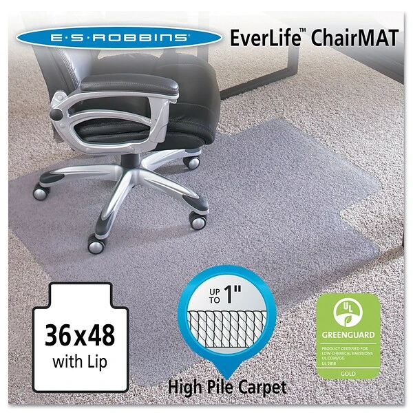 ES Robbins® EverLife™ Chair Mats For High To Extra-High Pile Carpet, 36" X 48", Carpets, Clear (124054) 1 ES Robbins® EverLife™ Chair Mats For High To Extra-High Pile Carpet, 36" X 48", Carpets, Clear (124054)