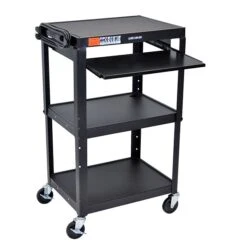 Luxor 3-Shelf Metal Mobile A/V Cart With Lockable Wheels, Black (AVJ42KB)