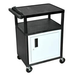 Luxor LP 3-Shelf Plastic/Poly Mobile Presentation Cart With Lockable Wheels, Black (LP34CE-B)