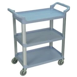 Luxor 3-Shelf Polyethylene Mobile Serving Cart With Lockable Wheels, Gray (SC12-G)