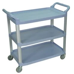 Luxor 3-Shelf Polyethylene Mobile Serving Cart With Lockable Wheels, Gray (SC13-G)