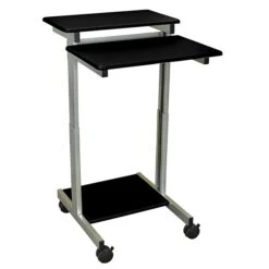 Luxor 24"W X 23.6"D Steel Mobile Stand-Up Computer Desk Presentation Cart, Black