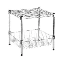 Whitmor Supreme Stacking Shelf With Basket, Chrome