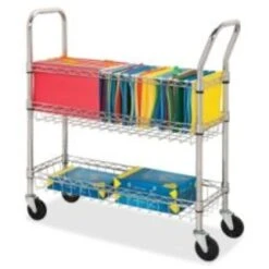 Lorell 2-Shelf Metal Mobile Mail Cart With Swivel Wheels, Chrome (LLR84857)