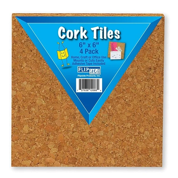 Flipside Cork Tiles; Natural, 6" X 6", 3/Pack 1 Flipside Cork Tiles; Natural, 6" X 6", 3/Pack