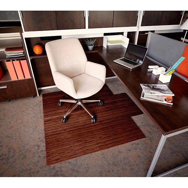 Anji Mountain Roll-Up Bamboo Chair Mat, Standard Lip, 55" X 57", Walnut 1 Anji Mountain Roll-Up Bamboo Chair Mat, Standard Lip, 55" X 57", Walnut