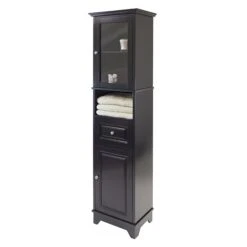 Winsome 1-Drawer, 4-Shelf Wood Alps Tall Cabinet With Glass Door, Black (20871)