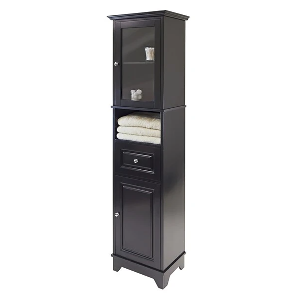 Winsome 1-Drawer, 4-Shelf Wood Alps Tall Cabinet With Glass Door, Black (20871) 1 Winsome 1-Drawer, 4-Shelf Wood Alps Tall Cabinet With Glass Door, Black (20871)