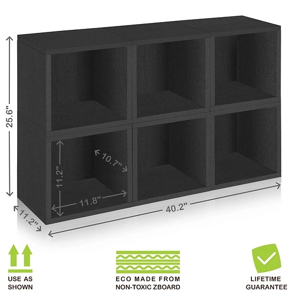 Way Basics 25.6"H X 40.2"W 6 Stackable Modular Modern Eco Storage Cube System Cubby Organizer, Black Wood Grain (PS-MC-6-BK) 1 Way Basics 25.6"H X 40.2"W 6 Stackable Modular Modern Eco Storage Cube System Cubby Organizer, Black Wood Grain (PS-MC-6-BK)