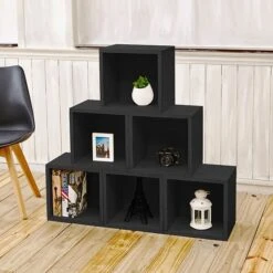 Way Basics 25.6"H X 40.2"W 6 Stackable Modular Modern Eco Storage Cube System Cubby Organizer, Black Wood Grain (PS-MC-6-BK) 9 Way Basics 25.6"H X 40.2"W 6 Stackable Modular Modern Eco Storage Cube System Cubby Organizer, Black Wood Grain (PS-MC-6-BK) -Prepa Furniture Shop m007077363 s7