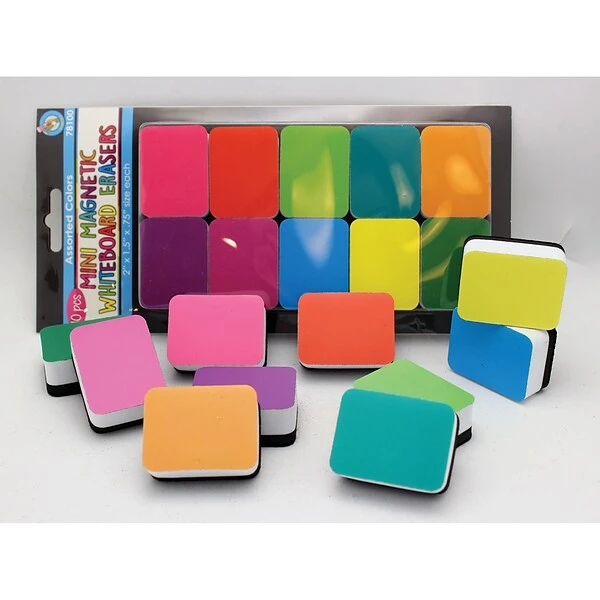 Ashley Magnetic Mini Whiteboard Erasers, Assorted Colors, 10/Pk (ASH78100) 1 Ashley Magnetic Mini Whiteboard Erasers, Assorted Colors, 10/Pk (ASH78100)