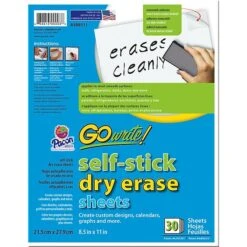Pacon Go Write Dry Erase Sheets 30PK 8 1/2 X 11 Plain, Melamine, Self Stick (PACASB8511)