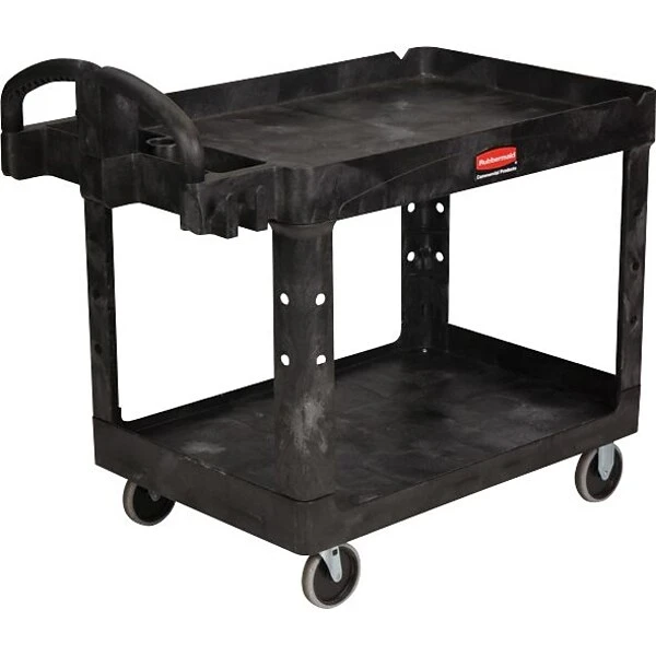 Rubbermaid Heavy Duty 2-Shelf Plastic/Poly Mobile Utility Cart With Lockable Wheels, Black (FG452088BLA) 1 Rubbermaid Heavy Duty 2-Shelf Plastic/Poly Mobile Utility Cart With Lockable Wheels, Black (FG452088BLA)