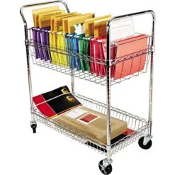 Alera® 39 1/2"H X 34 1/4"W X 21 1/2"D 2-Shelf Wire Mail Cart; Chrome