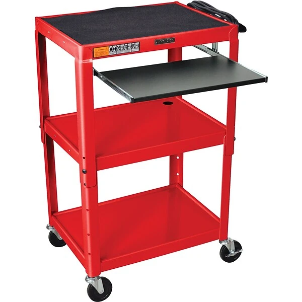 Luxor 3-Shelf Metal Mobile A/V Cart With Lockable Wheels, Red (AVJ42KB-RD) 1 Luxor 3-Shelf Metal Mobile A/V Cart With Lockable Wheels, Red (AVJ42KB-RD)