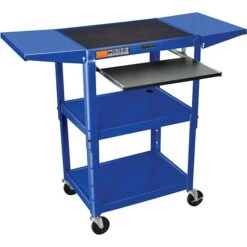 Luxor 3-Shelf Metal Mobile A/V Cart With Lockable Wheels, Royal Blue (AVJ42KBDL-RB)