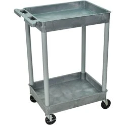 Luxor STC Series 2-Shelf Polyethylene Mobile Utility Cart With Lockable Wheels, Gray (STC11-G)