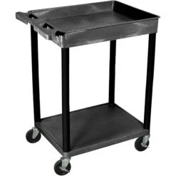 Luxor® STC Series 35 3/4"(H) 2 Shelves Top Tub & Bottom Flat Shelf Cart, Black