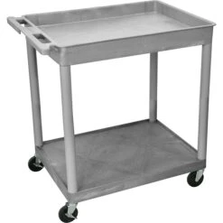 Luxor TC Series 2-Shelf Polyethylene Mobile Utility Cart With Lockable Wheels, Gray (TC12-G)