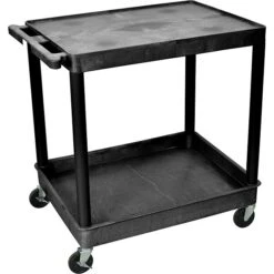 Luxor® TC Series 35 3/4"(H) 2 Shelves Large Flat Top & Tub Bottom Shelf Cart, Black