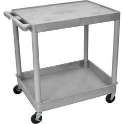 Luxor TC Series 2-Shelf Polyethylene Mobile Utility Cart With Swivel Wheels, Gray (TC21-G)