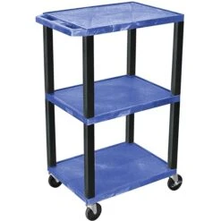 Assorted Publishers 3-Shelf Plastic/Poly Mobile Utility Cart With Swivel Wheels, Blue (WT42BU-B)